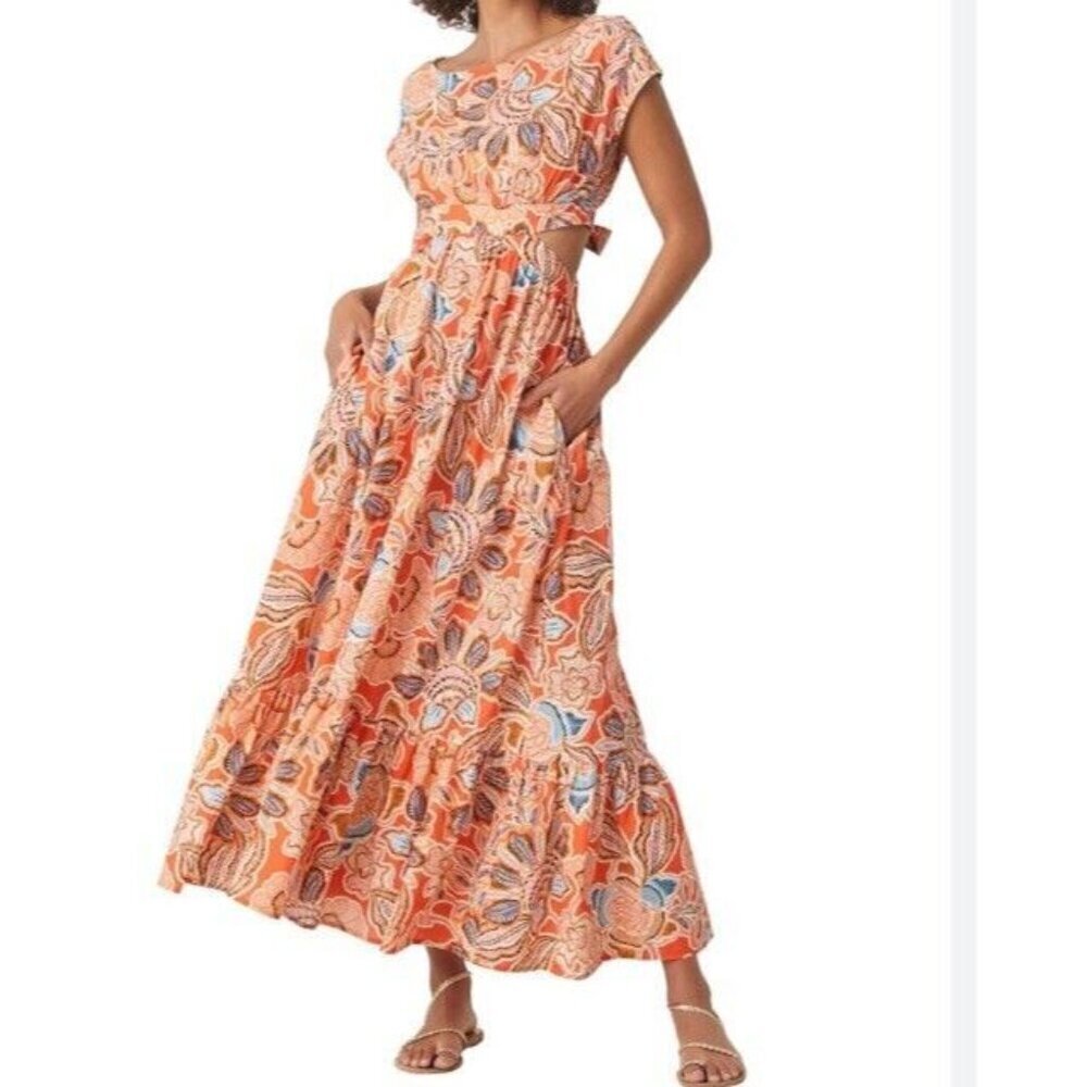Misa Los Angeles Sz XS Dress Dana Mae Maxi Orange Floral Boho Southwestern